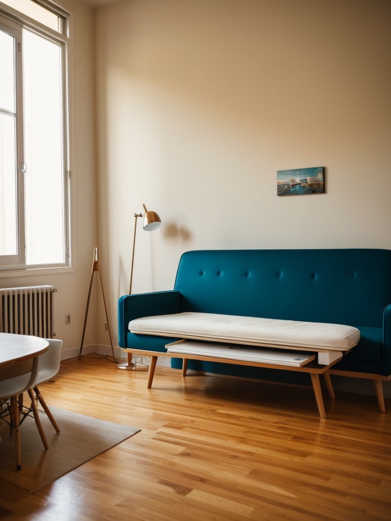 Retro-inspired furniture ideas to bring a nostalgic and playful vibe to a one-bedroom apartment.
