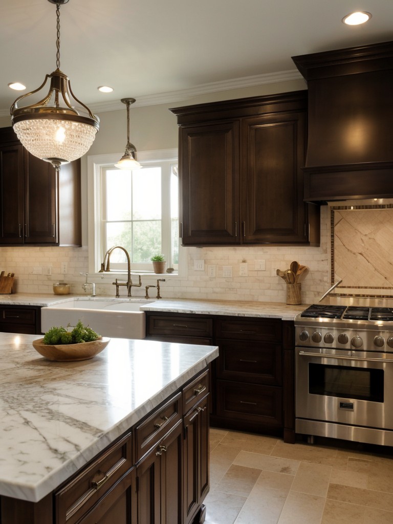 Classic and timeless kitchen design with traditional cabinetry, marble countertops, and vintage-style fixtures to create an elegant and sophisticated atmosphere.