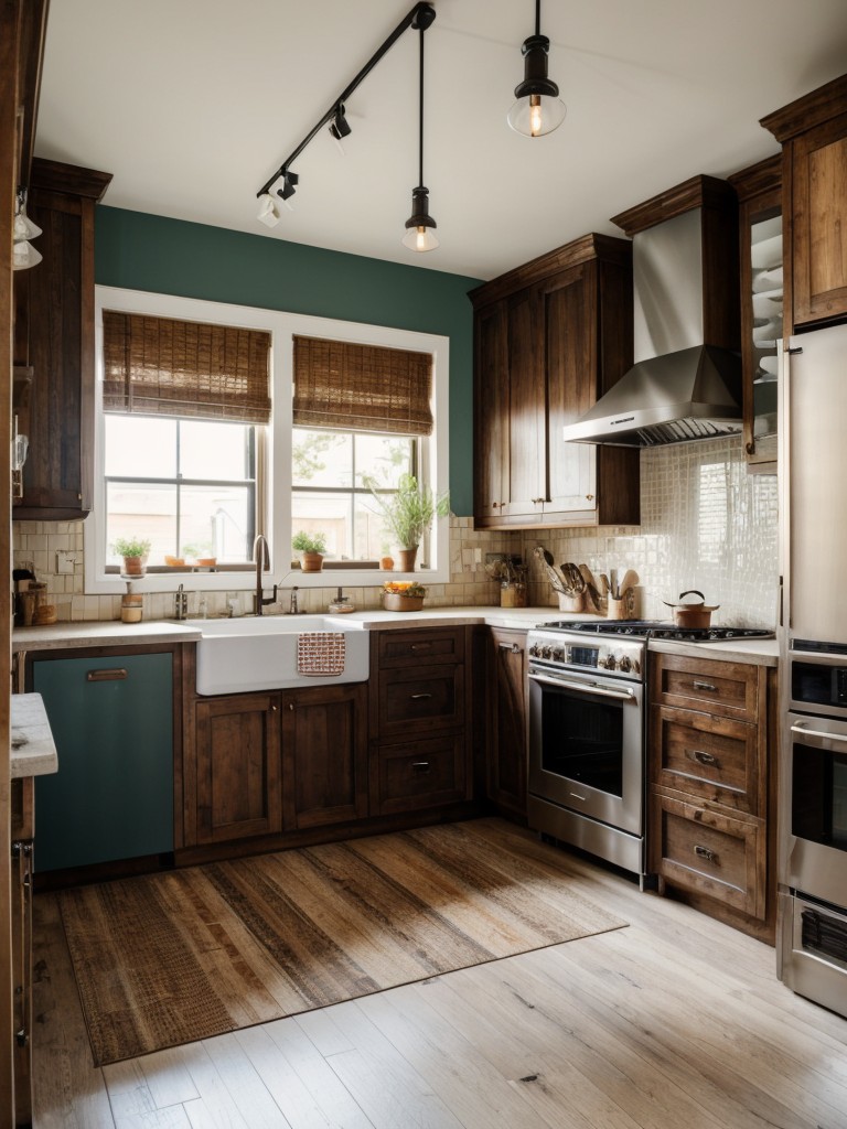 Eclectic kitchen design with a mix of vintage and modern elements, combining different textures, colors, and materials to create an interesting and personalized space.