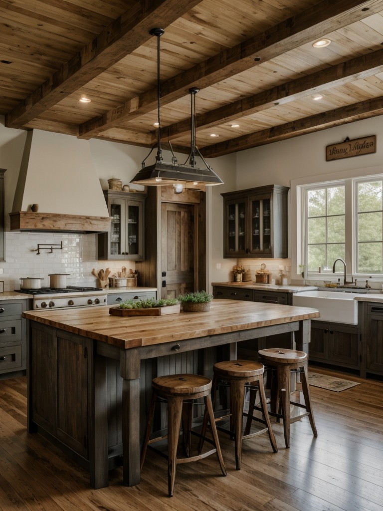 Farmhouse-inspired kitchen design with shaker-style cabinets, a rustic dining table, and vintage accents for a charming and cozy ambiance.