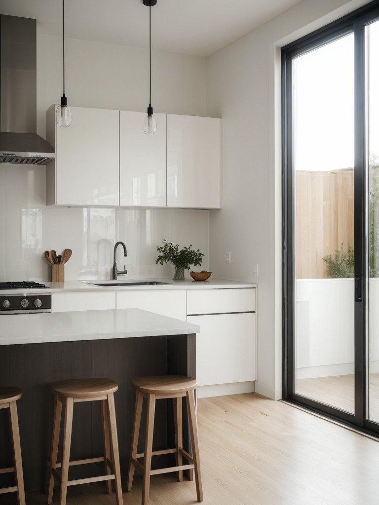 Minimalist kitchen design with clean and simple lines, emphasizing functionality and decluttering to promote a sense of calm and serenity.