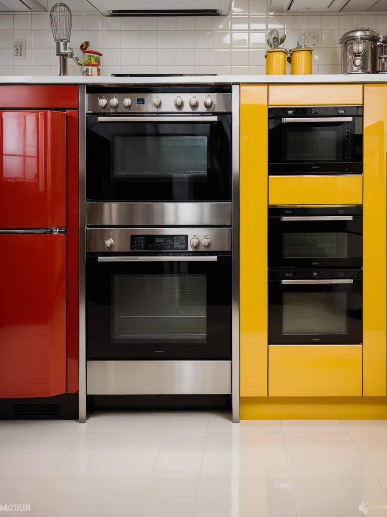 Retro-inspired kitchen with bright and bold colors, sleek chrome appliances, and nostalgic decor, bringing a fun and nostalgic touch to the space.