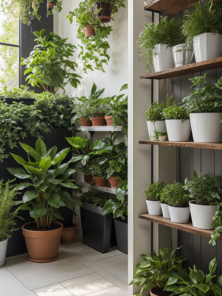 Add a touch of greenery with potted plants or a vertical garden to bring life and freshness to the space.