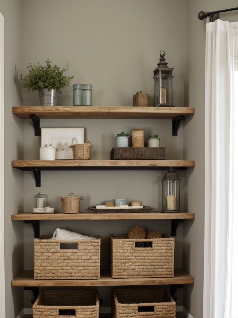 Utilize floating shelves or wall-mounted units for extra storage and to showcase decorative items.