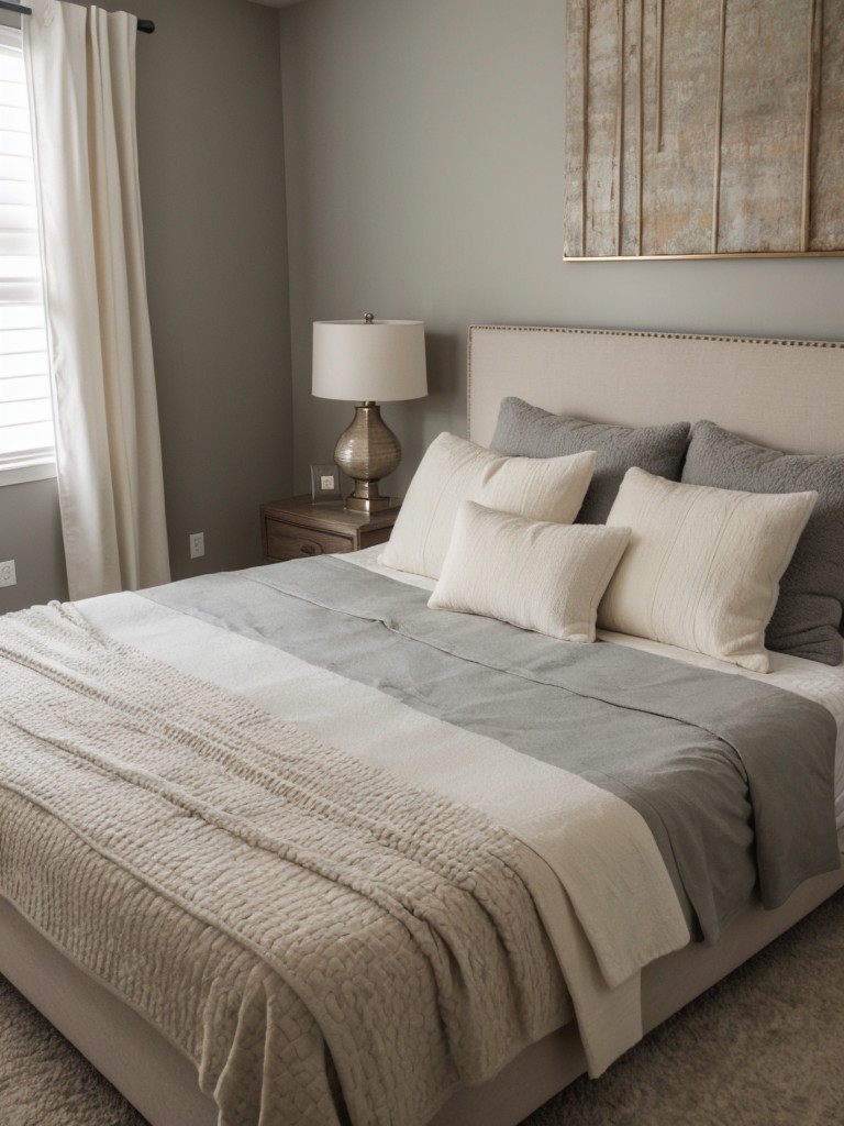 Add extra comfort with a cozy throw blanket, accent pillows, or a plush rug by the bedside.