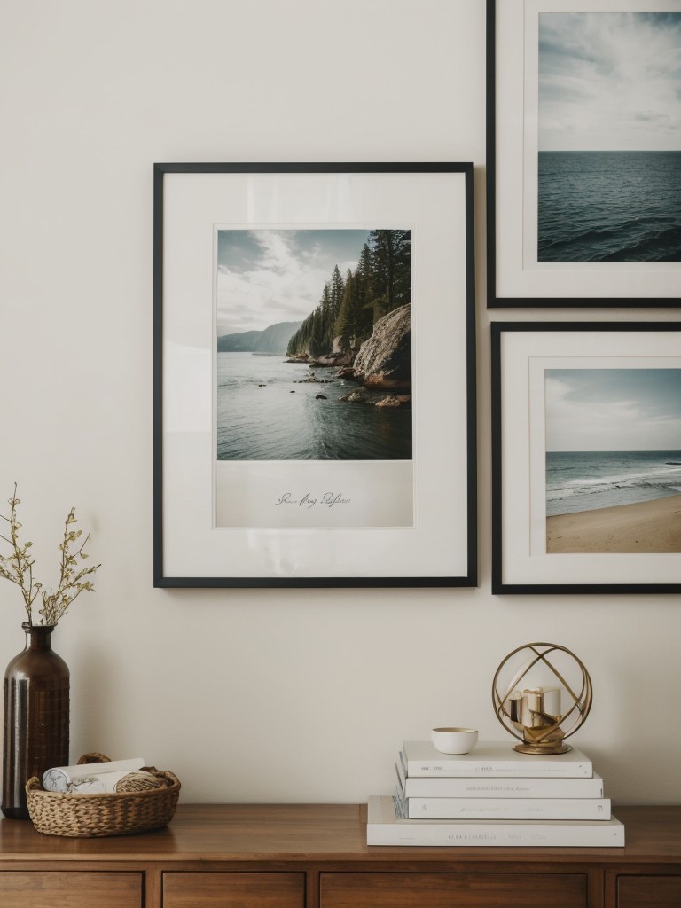 Create a personalized gallery wall with framed photos, artwork, or inspirational quotes for a touch of individuality.