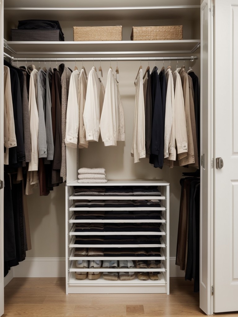 Install a clothing rack or open closet system for a visually appealing and functional way to display and organize clothing.