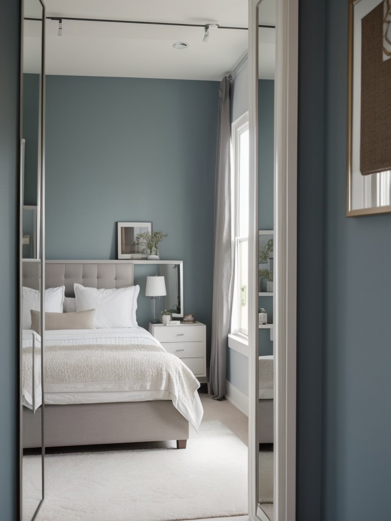 Make the most of a small bedroom with a mirrored accent wall to create the illusion of a larger space.