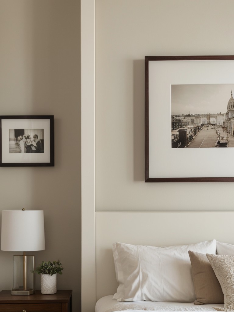 Personalize the bedroom with meaningful decor such as framed photographs, artwork, or cherished mementos.