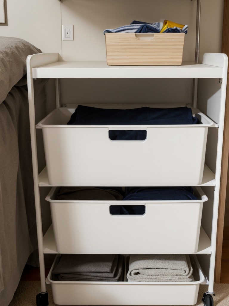 Utilize under-bed storage containers or rolling storage carts for efficient organization and to keep clutter at bay.