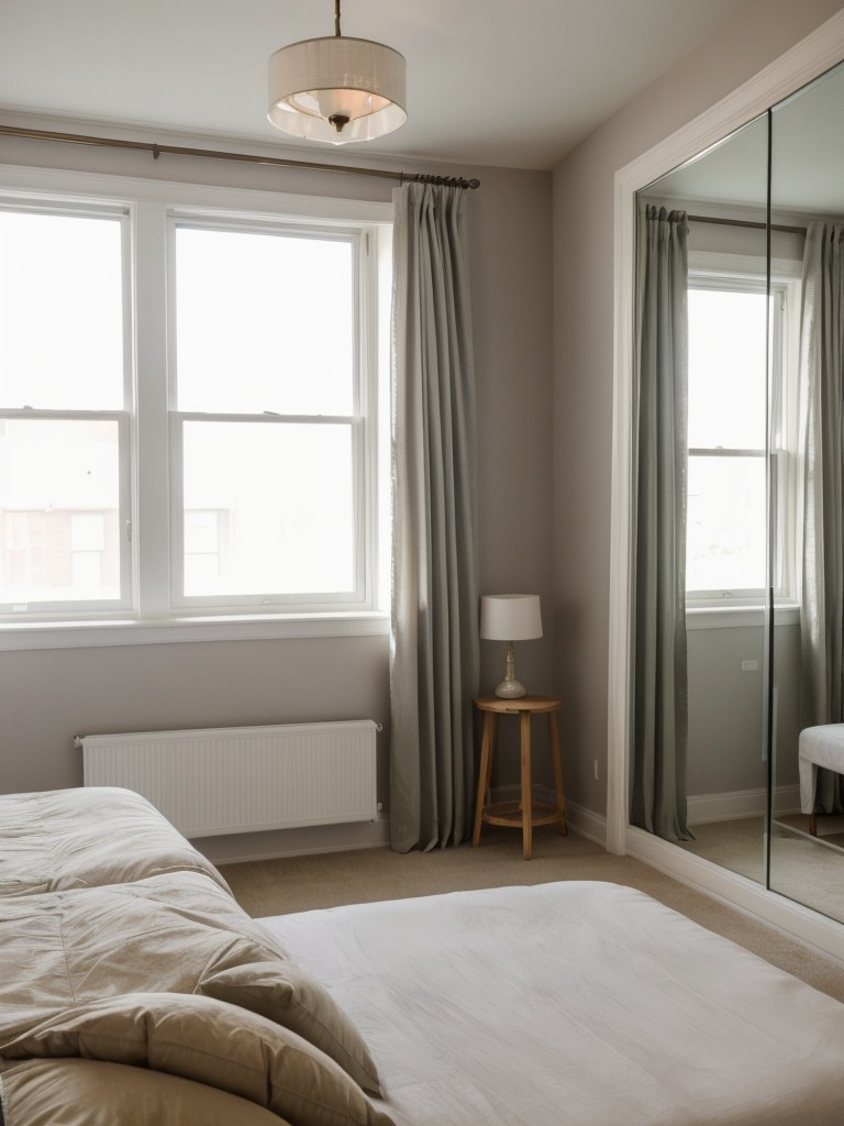 Bring in natural light and make your space feel larger by utilizing sheer curtains, mirrors, and light-colored paint or wallpaper in your one bedroom apartment.