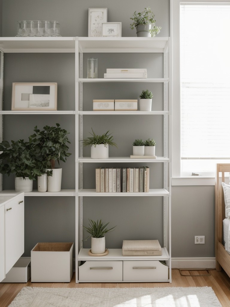 Make your one bedroom apartment feel open and airy by opting for a light color palette, open shelving, and furniture with thin legs or transparent elements.