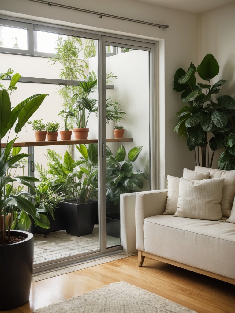 Transform your one bedroom apartment into a mini oasis by adding natural elements like potted plants and a small indoor fountain.