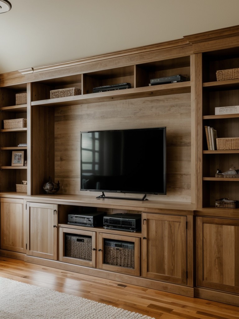 Consider installing a built-in bookshelf or entertainment center to maximize storage and display space while minimizing clutter.