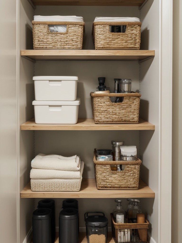 Get creative with vertical storage options, like floating shelves or wall-mounted organizers, to make the most of limited floor space.
