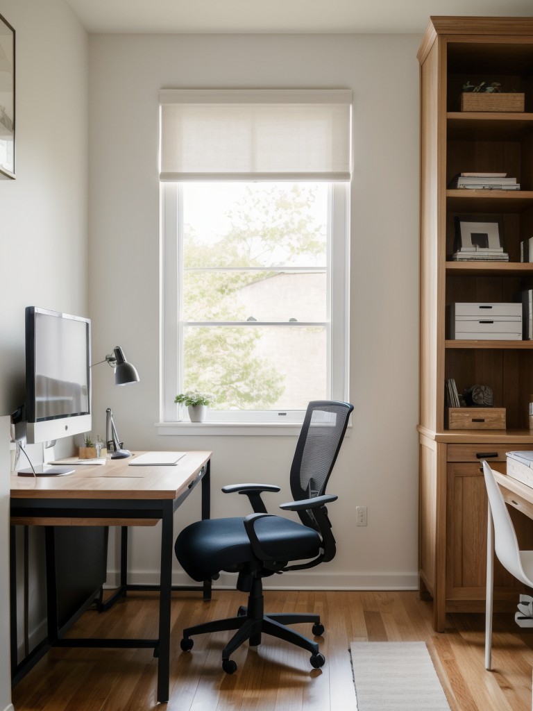 Incorporate a designated workspace with a small desk and comfortable chair, making it easy to separate work and living areas.