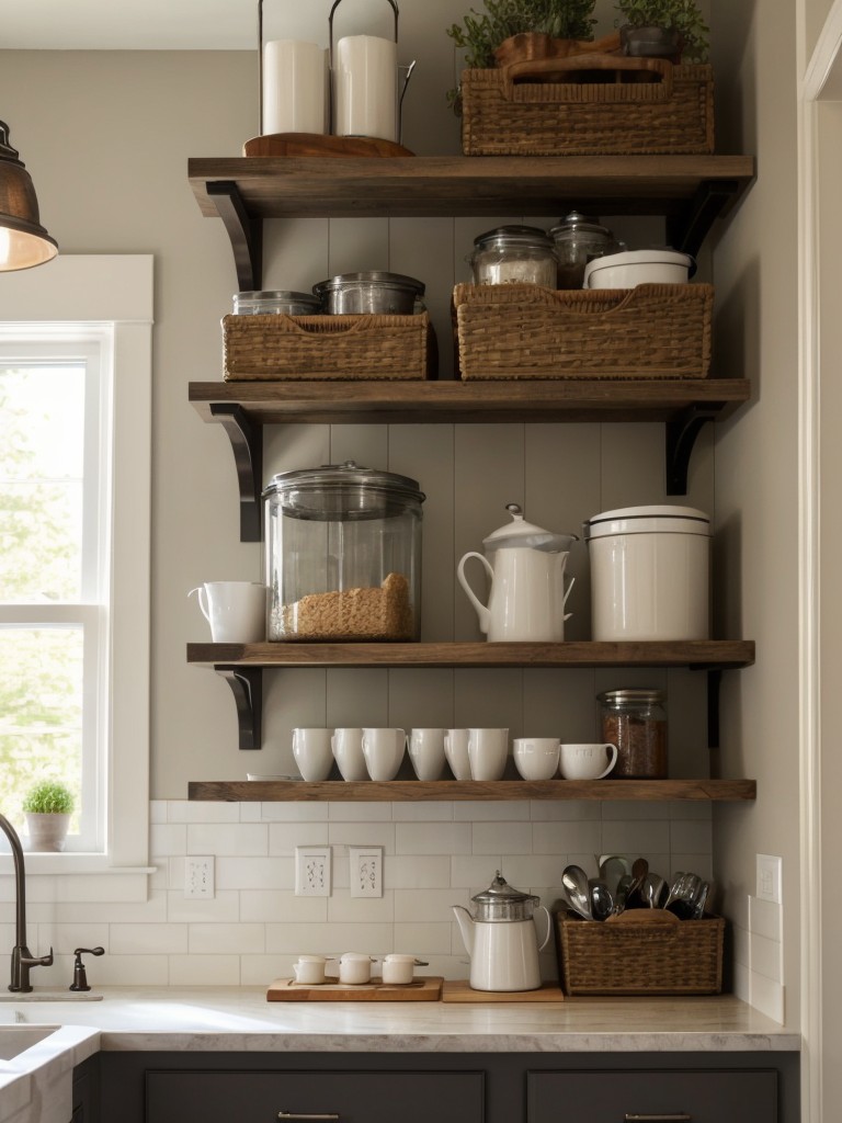 Utilize open shelving in the kitchen to display your favorite dishes and add a touch of character to the space.