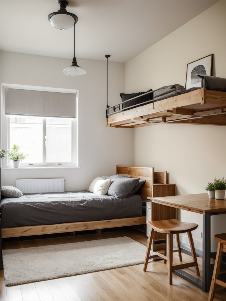 Utilize space-saving furniture to maximize functionality in a small one-bedroom apartment, such as a loft bed or a folding dining table.