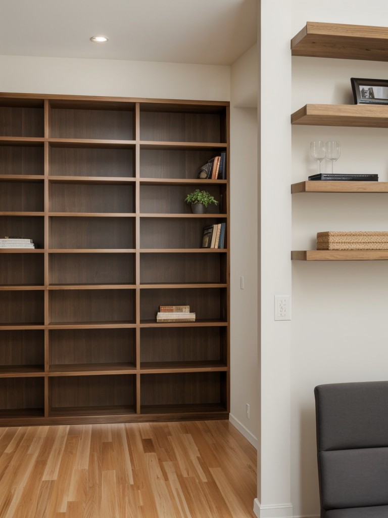 Add vertical storage: Install wall-mounted shelves or floating bookcases to make the most of your vertical space without sacrificing floor space.