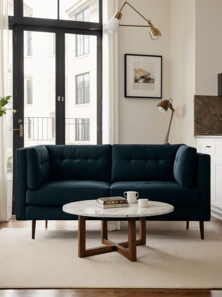 Choose a statement piece: Invest in a standout furniture item, like a stylish armchair or unique coffee table, to make a bold statement in your small space.