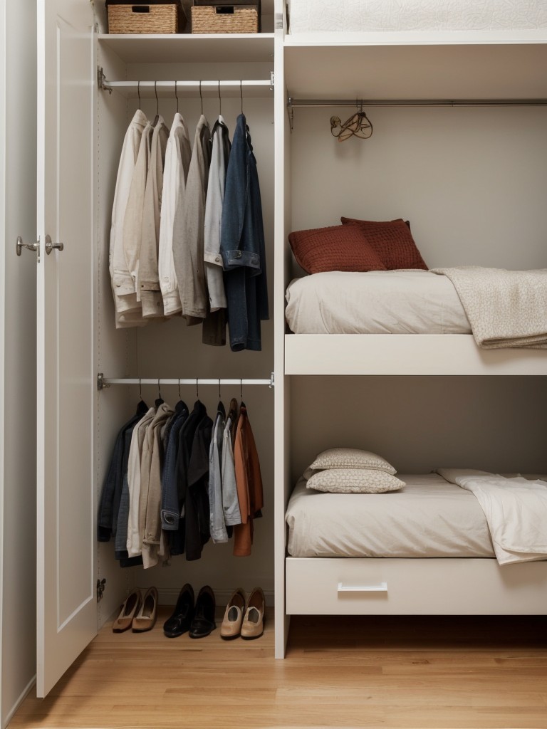 Emphasize storage: Utilize under-bed storage, hanging shoe organizers, or wall-mounted hooks to maximize storage space in your one-room apartment.