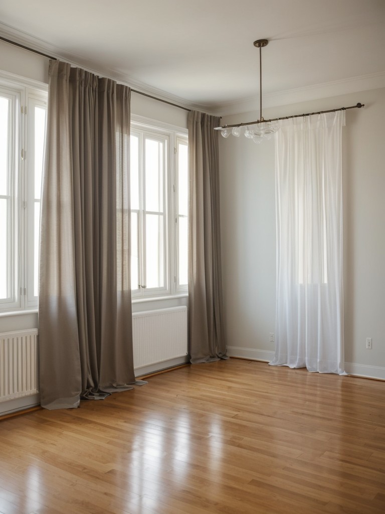 Floor-to-ceiling curtains: Hang long curtains to create the illusion of height and add a touch of elegance to your small apartment.