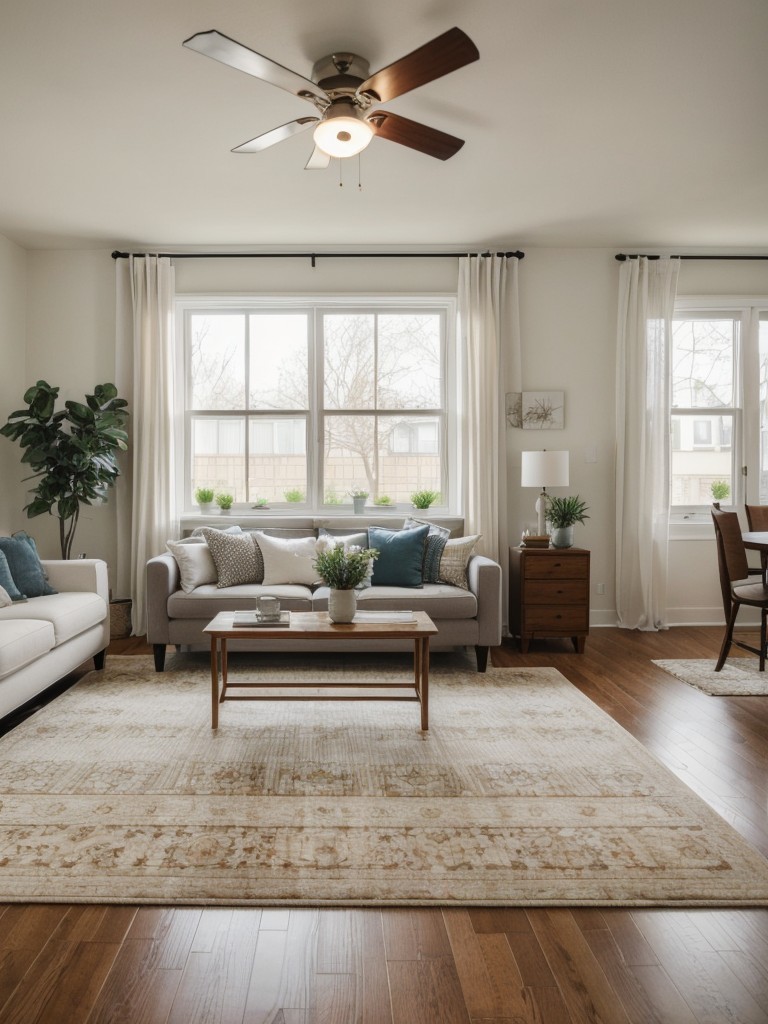 Use rugs to define spaces: Place area rugs strategically to delineate separate areas within your one-room apartment and add coziness to your flooring.