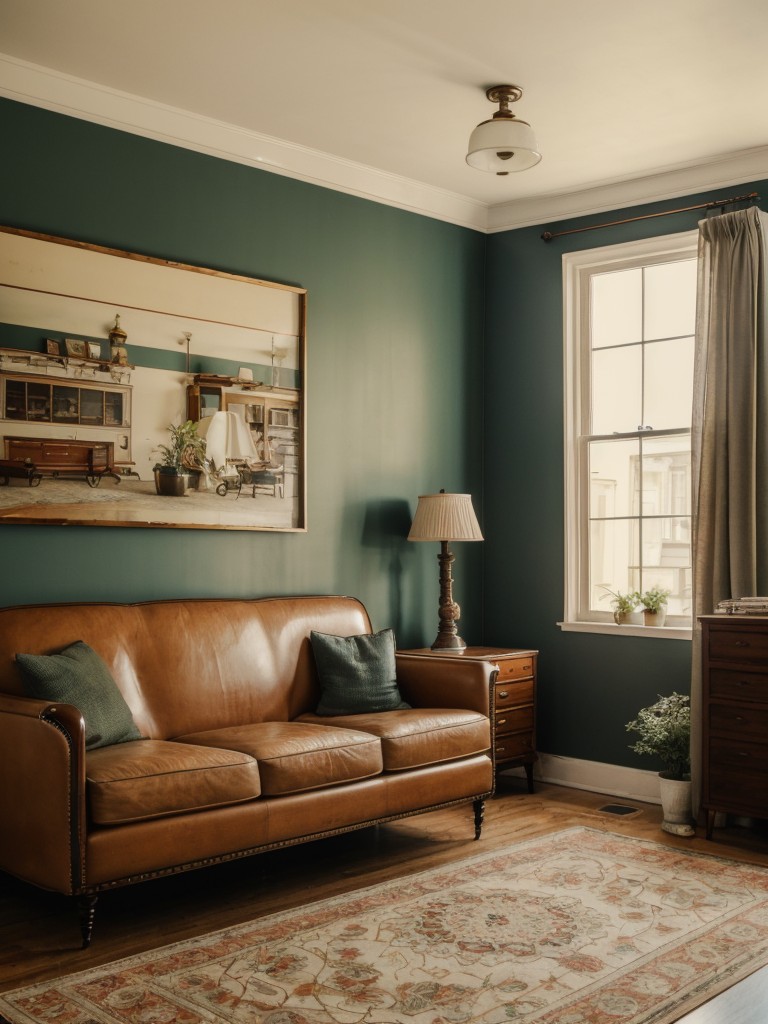 Incorporating a vintage or retro style in a one room apartment through antique furniture, vintage-inspired décor, and classic color schemes.