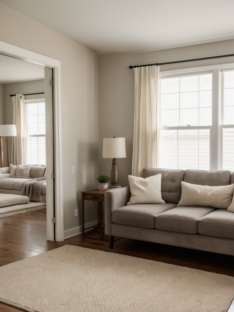 Transforming a one room apartment into a cozy haven by incorporating soft textiles, such as plush rugs, cushions, and curtains, as well as warm lighting fixtures and a comfortable seating area.