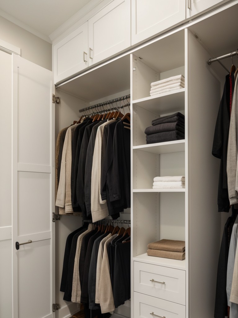 Utilizing vertical space in a one room apartment with floor-to-ceiling storage solutions, such as built-in closets, tall shelves, and hanging organizers.