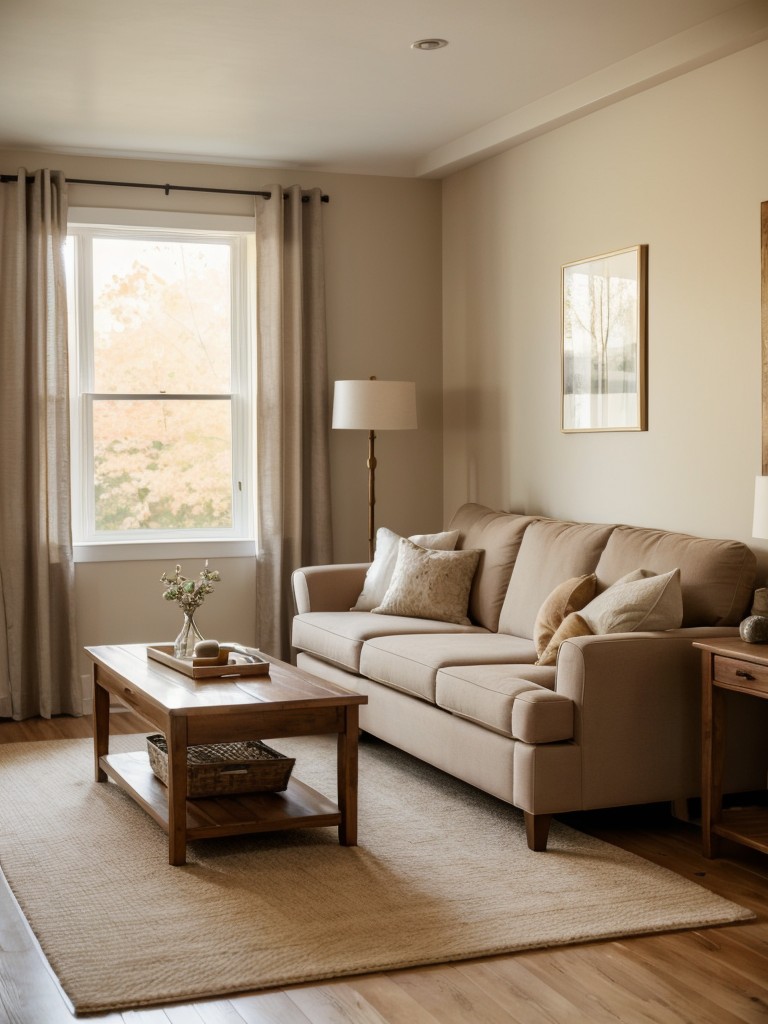 Cozy and inviting living room design with soft lighting, comfortable seating options, and a warm color scheme.