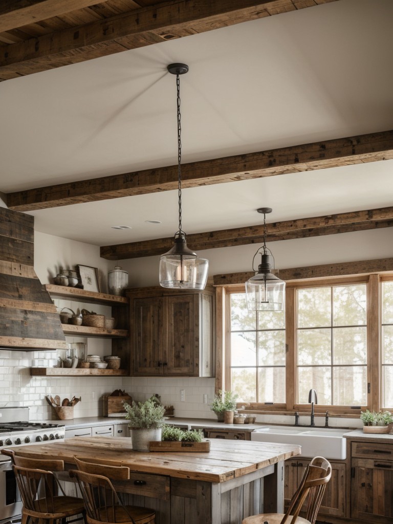 Create a cozy and inviting atmosphere with a combination of rustic farmhouse elements and contemporary finishes in a modern farmhouse apartment.