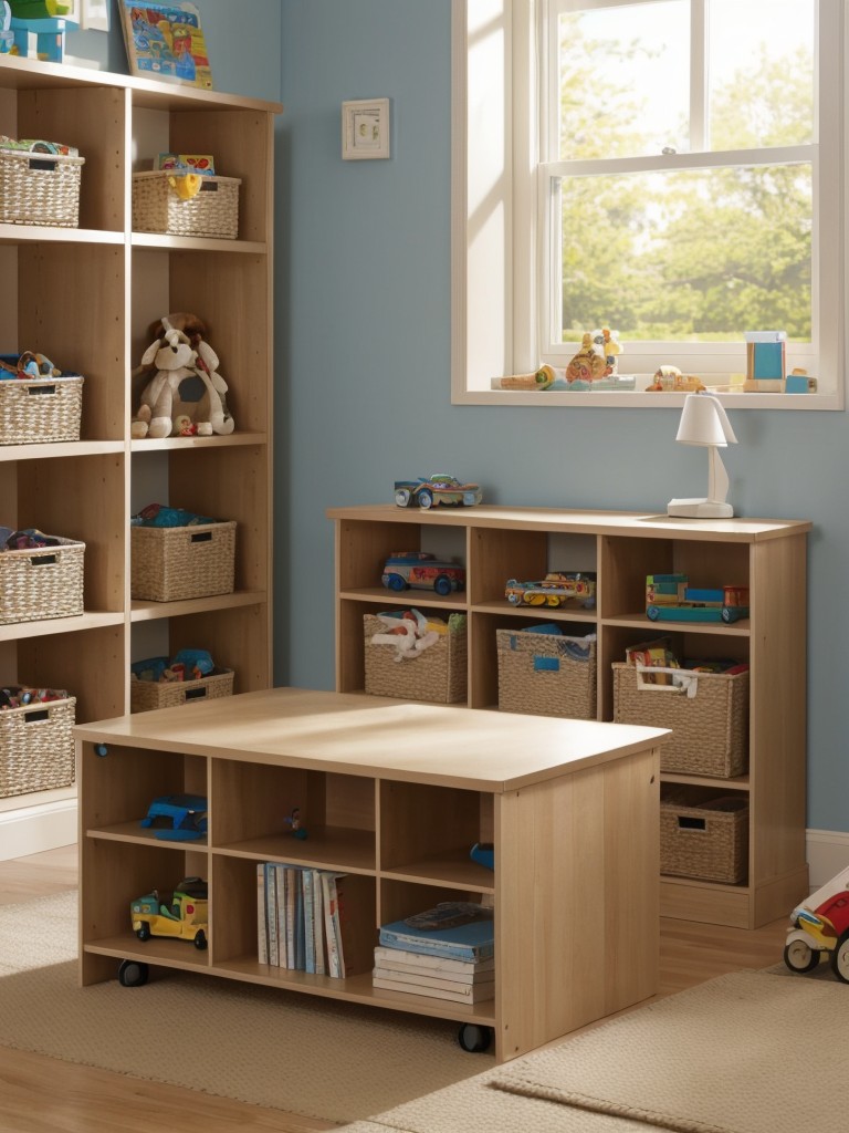 Create designated play areas for children by incorporating storage solutions for toys and setting up a cozy reading nook or homework station.