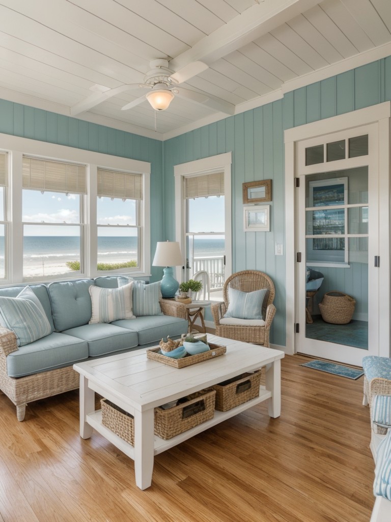 Incorporate coastal-themed decor, such as seashells, nautical accents, and beach art, to add character and charm to a beach cottage apartment.