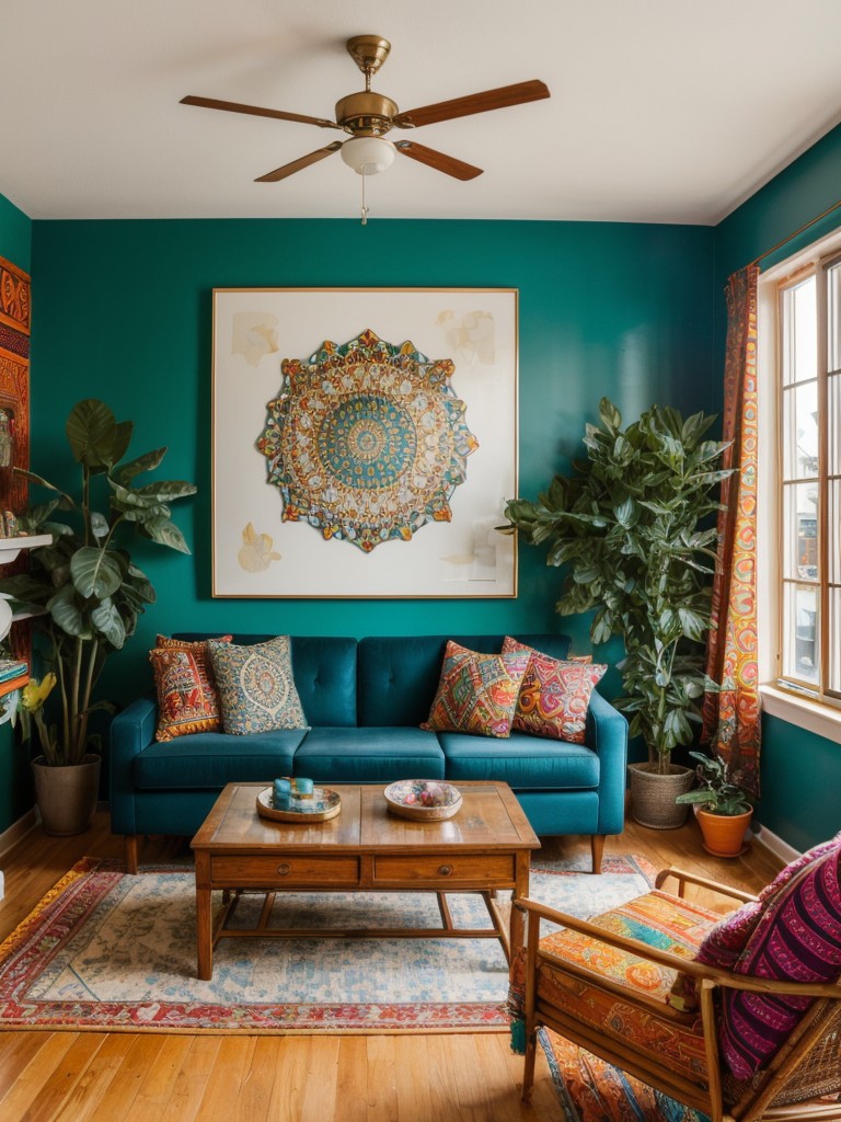 Incorporate eclectic patterns, vibrant colors, and global-inspired accessories to create a bohemian chic vibe in an apartment.