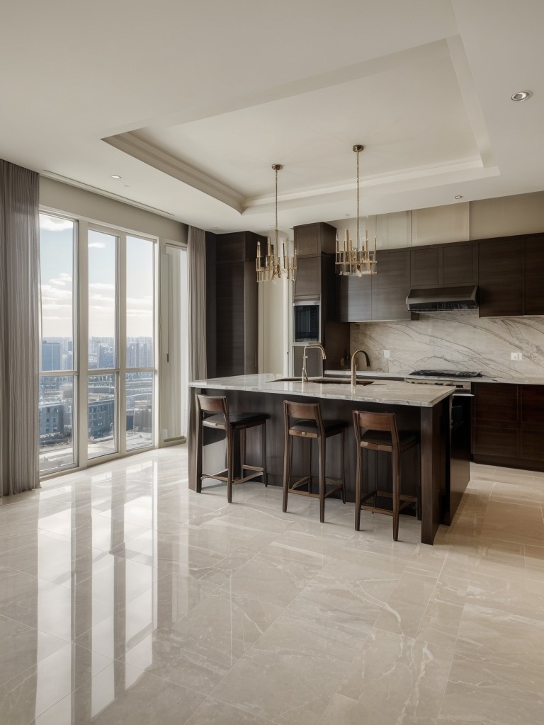 Incorporate high-end finishes and materials, such as marble countertops or hardwood floors, to elevate the luxurious feel of a penthouse apartment.