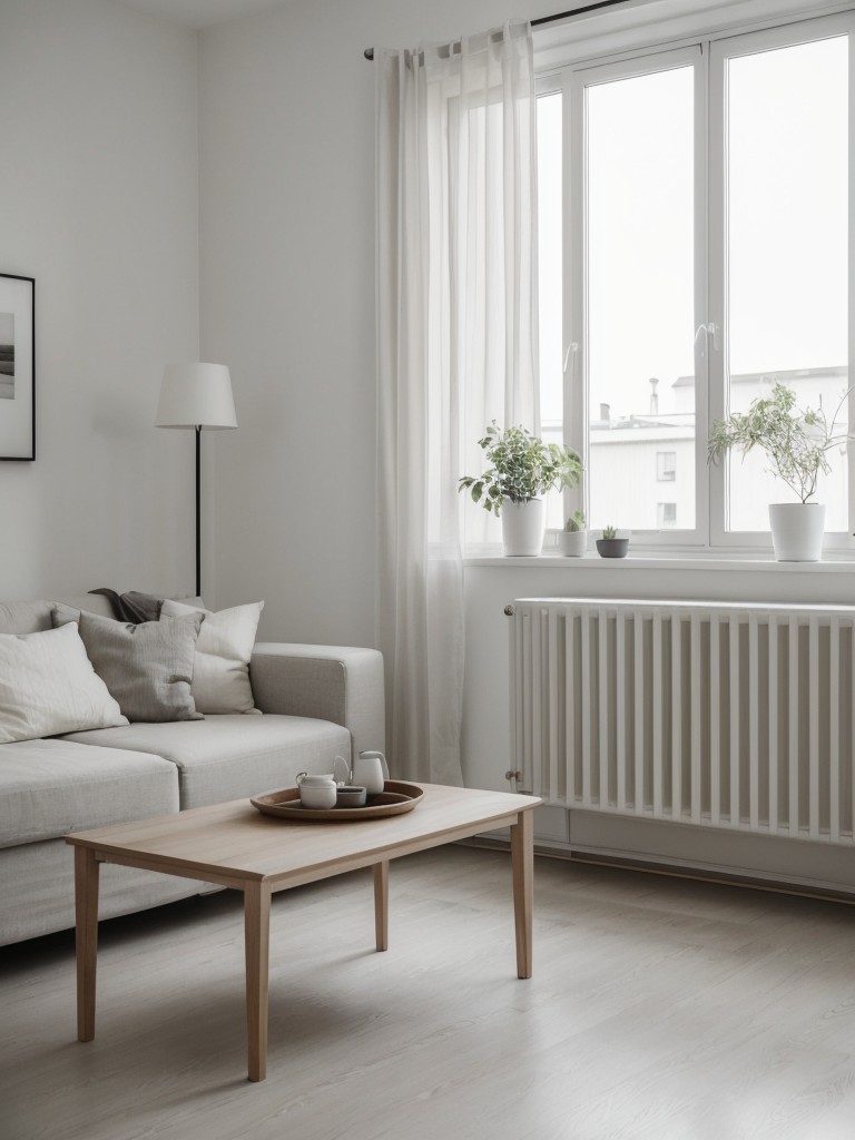 Opt for light, neutral colors, such as whites and grays, to capture the minimalist aesthetic of a Scandinavian-inspired apartment.