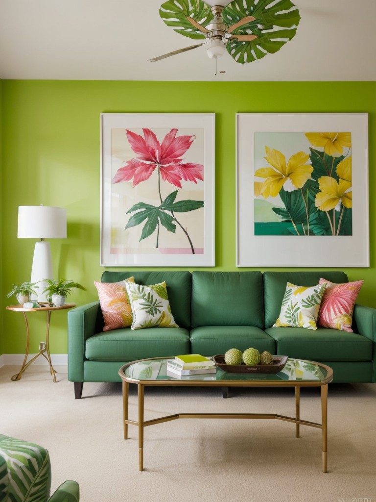 Opt for vibrant and tropical-inspired color schemes, such as shades of green and pops of bright yellow or pink, to create a tropical oasis in an apartment.
