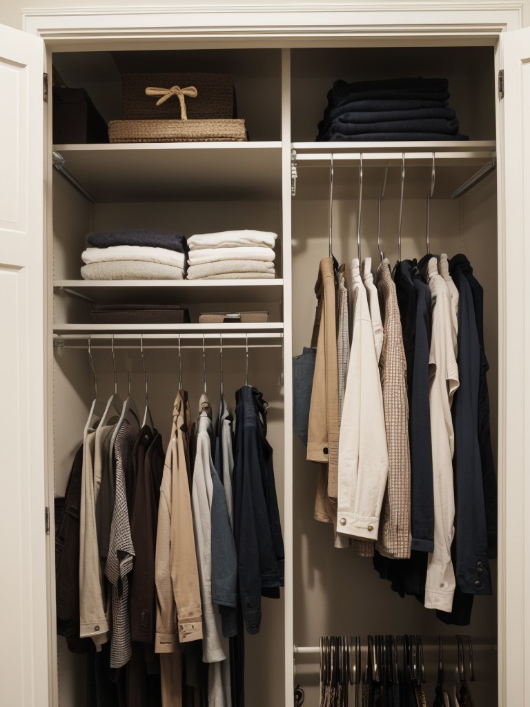 Utilizing hooks and hanging rods to make the most of closet space.