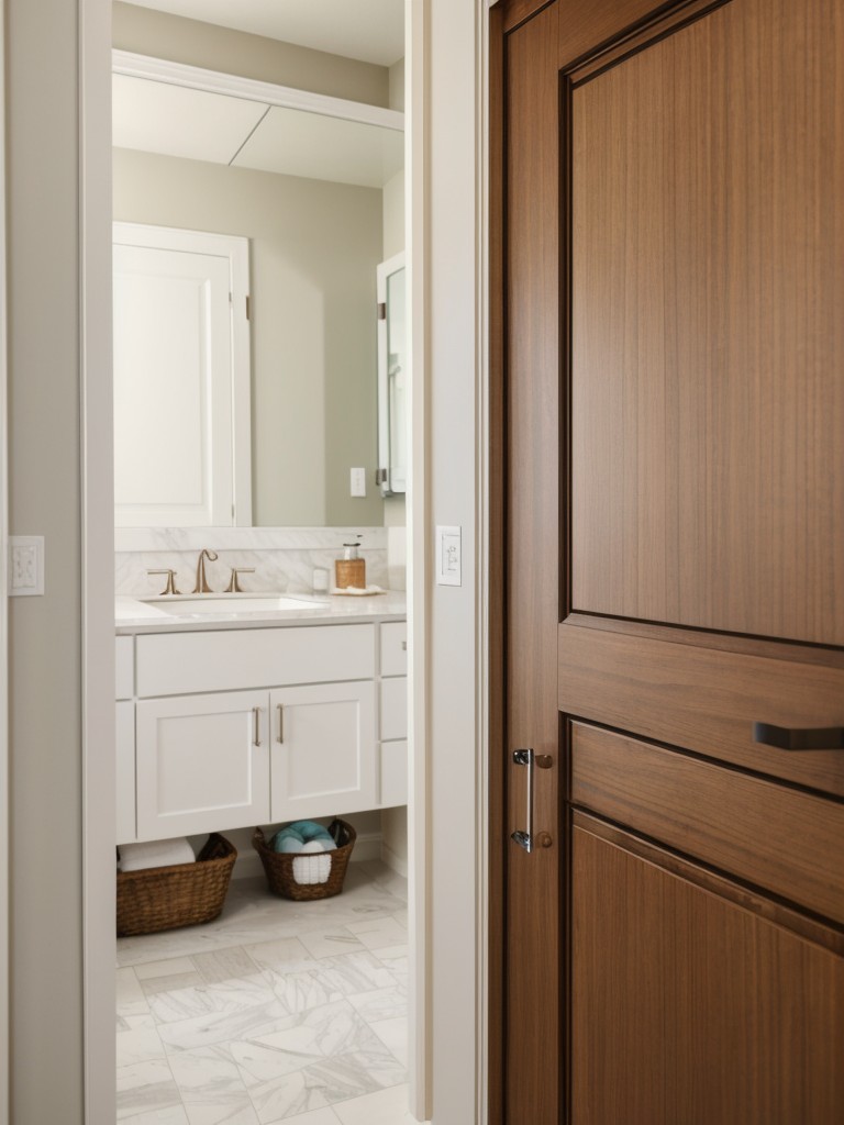 Utilizing over-the-door organizers for bathroom essentials and cleaning supplies.