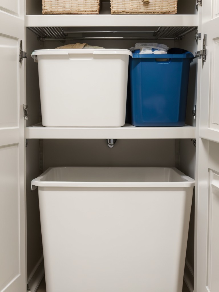 Utilizing the space under the bathroom sink with stackable bins or shelving.