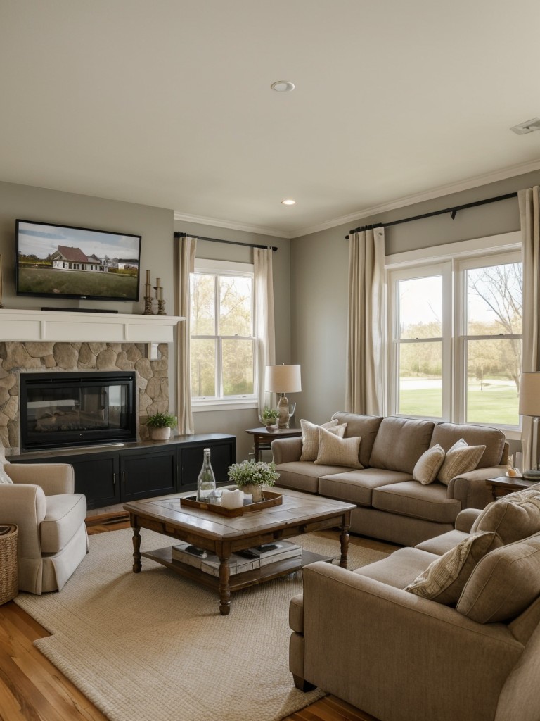 Create a cozy gathering area by placing the sofa and chairs around a central focal point, such as a fireplace or TV.