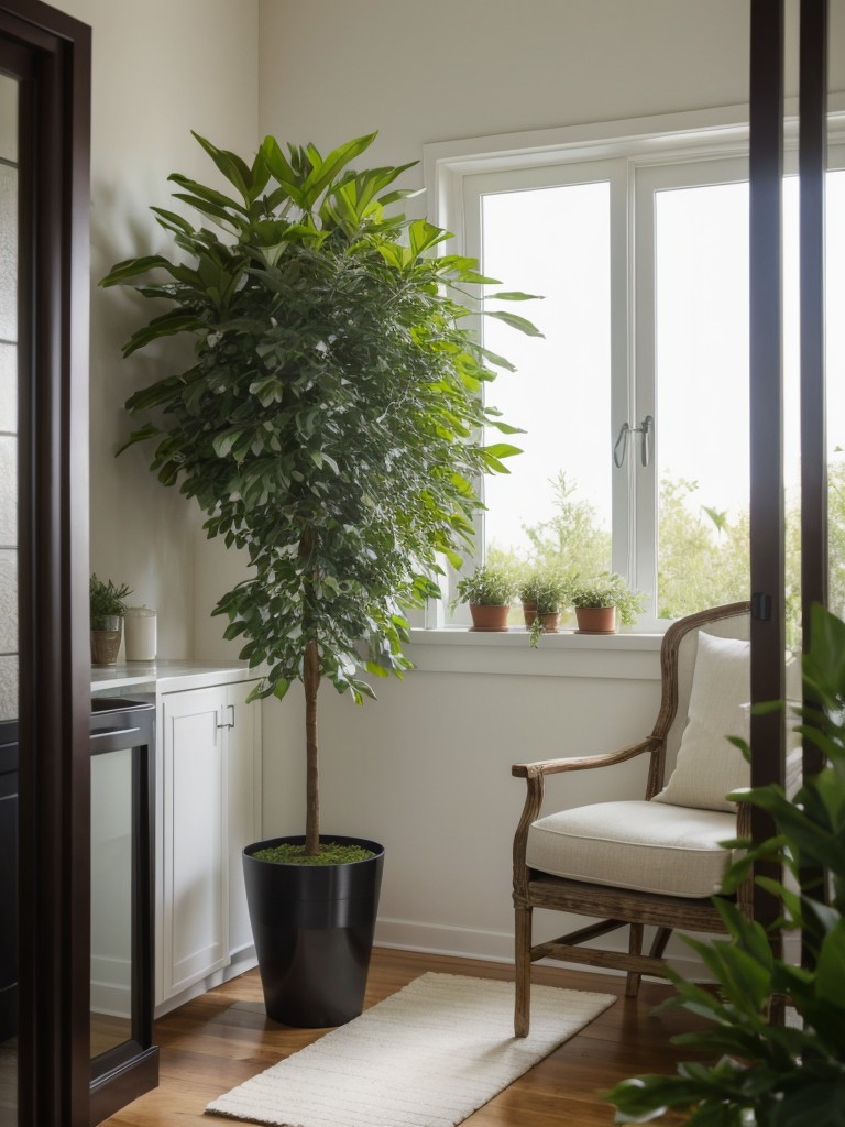 Using decorative plants or tall potted trees to visually divide spaces while adding a touch of greenery.