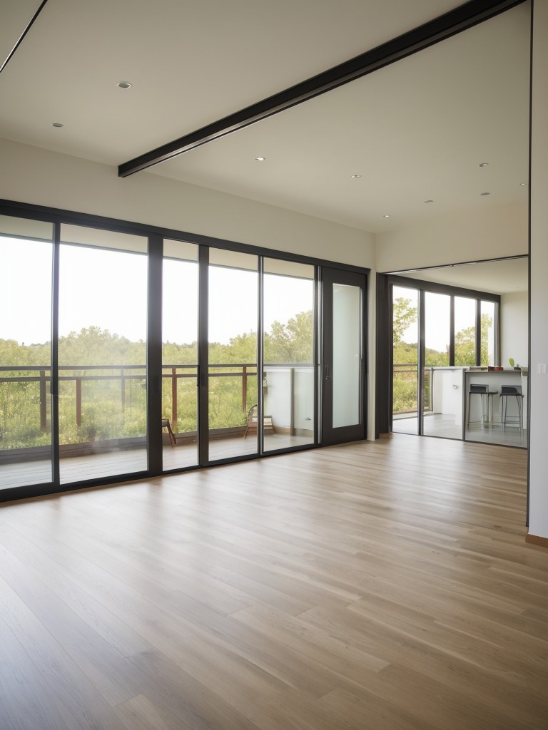 Using large floor-to-ceiling glass panels as partitions to maintain an open and airy feeling while separating rooms.