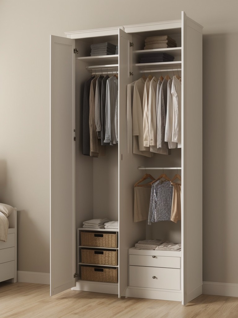 Freestanding Wardrobe: Use a freestanding wardrobe or armoire to section off the sleeping area and provide extra storage for clothing and personal belongings.