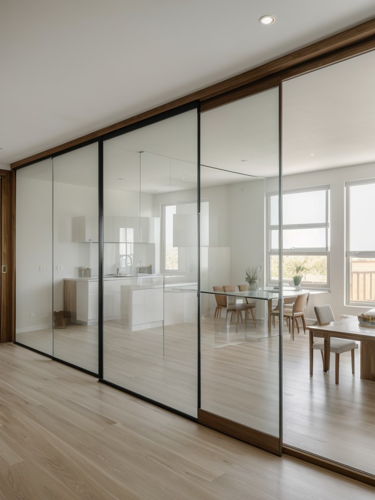 Glass Partitions: Use glass partitions or room dividers to visually separate different zones while maintaining an open and airy feel within the studio.