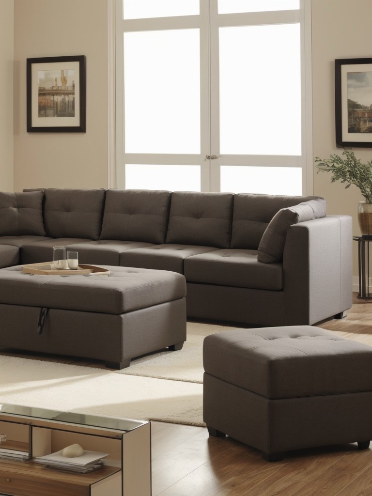 Multifunctional Furniture: Select furniture pieces like storage ottomans or modular sofas that can serve as both seating and storage, effectively dividing the space without bulky walls.