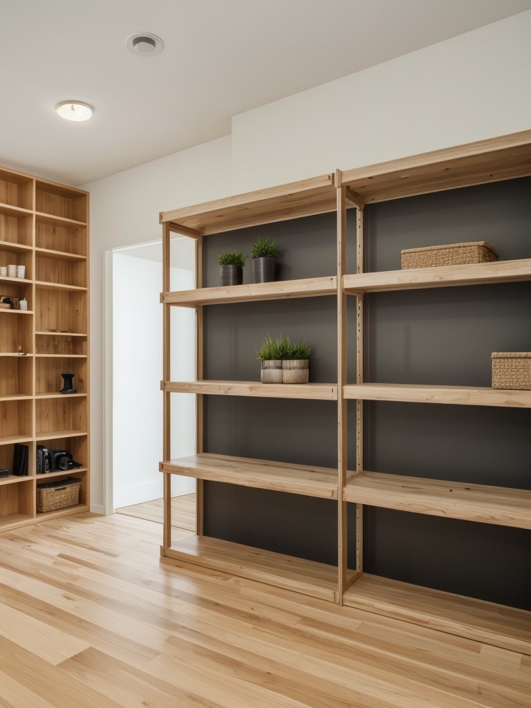 Open Shelving: Install open shelves or floating wall units to divide and define separate zones within the studio, while also providing functional storage.