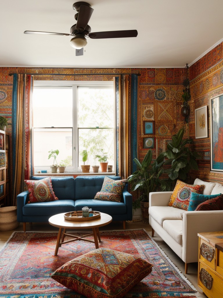 Bohemian-inspired one-bedroom apartment ideas with bold patterns, layered textures, and eclectic decor pieces for a free-spirited and vibrant living space.