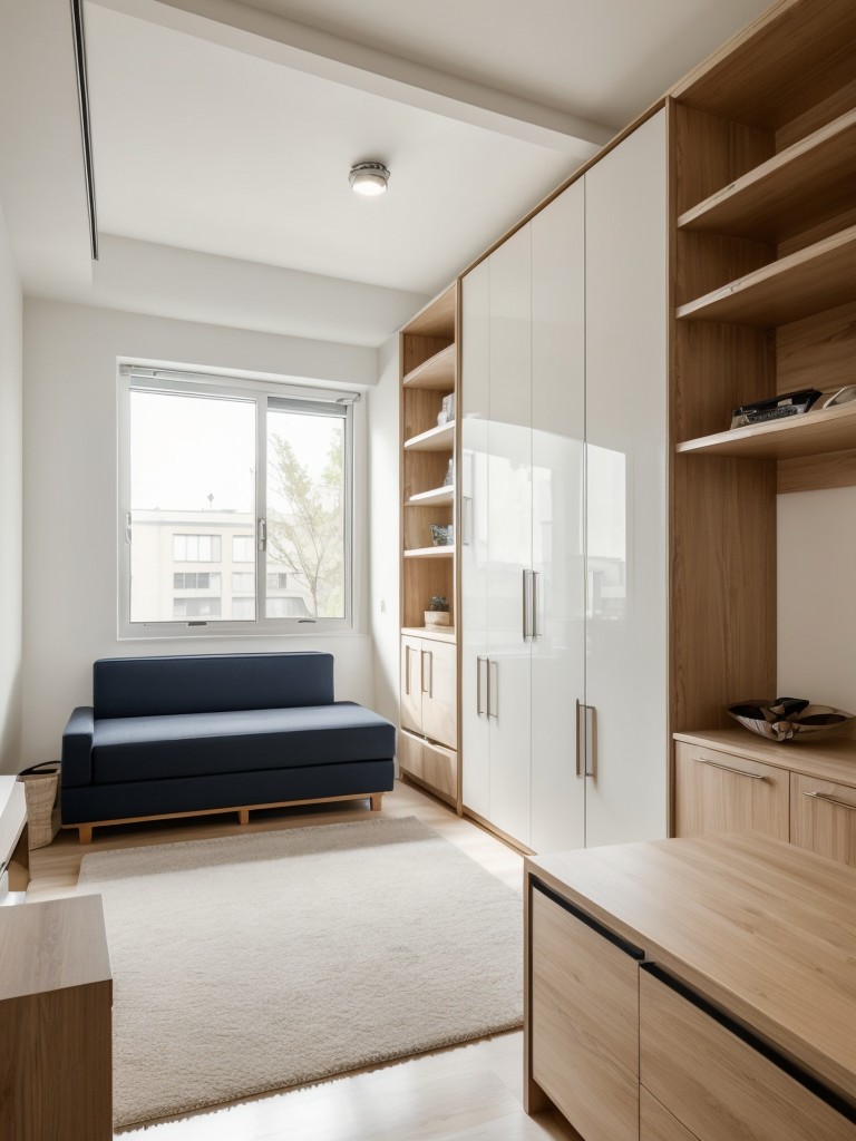 Convertible and space-saving one-bedroom apartment ideas, utilizing transforming furniture, built-in storage, and innovative design solutions for maximum functionality.